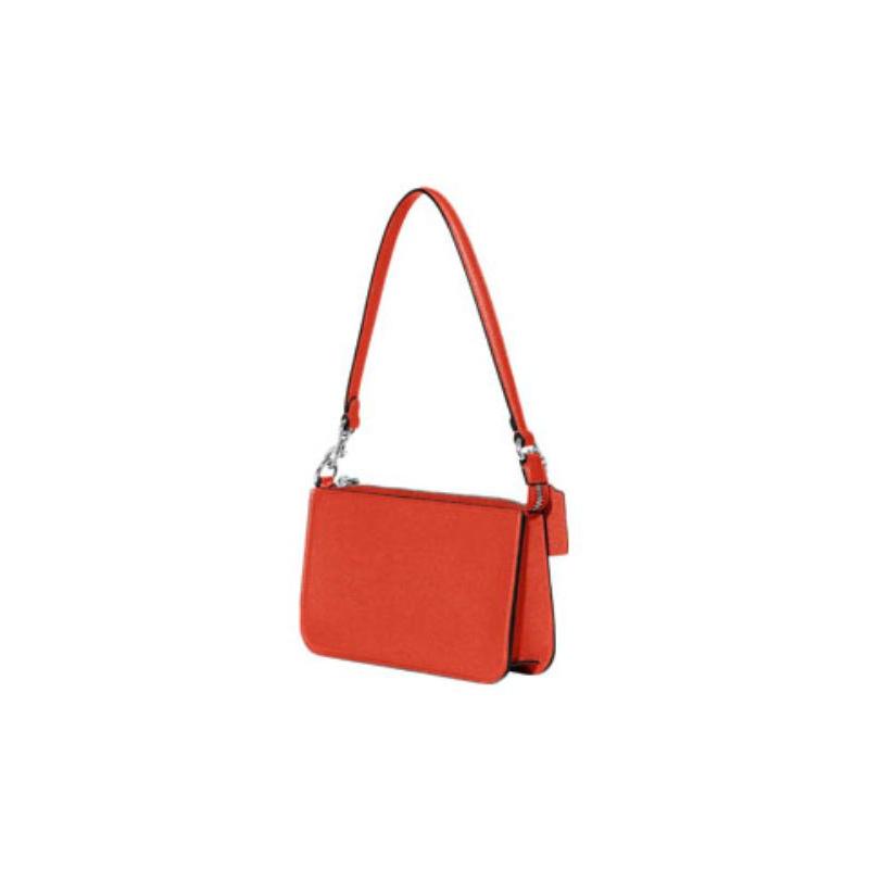 Coach Pouch 20 Embossed Letter Logo Zipper Cross-grain Leather with Canvas Clutch Shoulder Bag Women's Orange-red