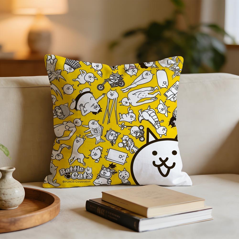 Game The Battle Cats Cushion Cover Short Plush Pillowcase for Bed Sofa Carwashable
