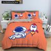 Cartoon Astronaut King Queen Duvet Cover Kawaii Spacecraft Bedding Set for Kids Outer Space Blue 2/3 Pcs Polyester Quilt Cover