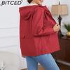 BITCED Hooded Solid-Colour Trench Coat for Women Long-Sleeved Spring/Autumn Lightweight Jacket Casual Style