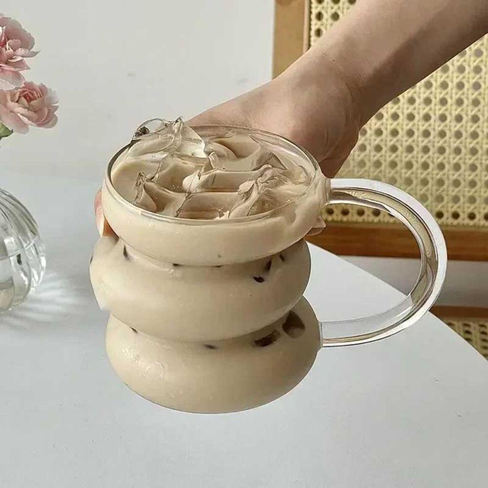 New Transparent Glass Coffee Mug Irregular Household Breakfast Mug with Handle Heat Resistant Milk Water Cocktail Glass Cup