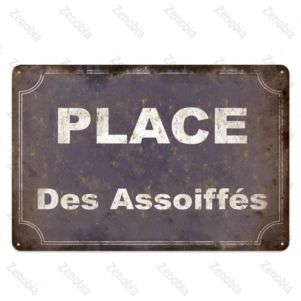 Place Des Aperos Plåtskylt Vintage Fransk Retro Metallplåtskylt Bar Pub Klubb Väggdekor Järnmålning Dekorativ Plåt