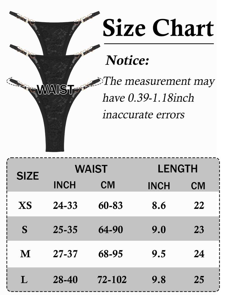 Panegy Bikini Full Sexy Heart Metallic Floral Size L Women's T-Back Panties, 3-Pack, Lace, Sheer, Lingerie, Butt-Lifting, Print, Comfortable,