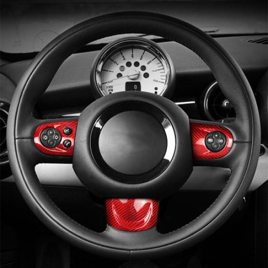 Red Carbon Fiber Car Inner Steering Wheel Button Frame For Mini Cooper R55 R56