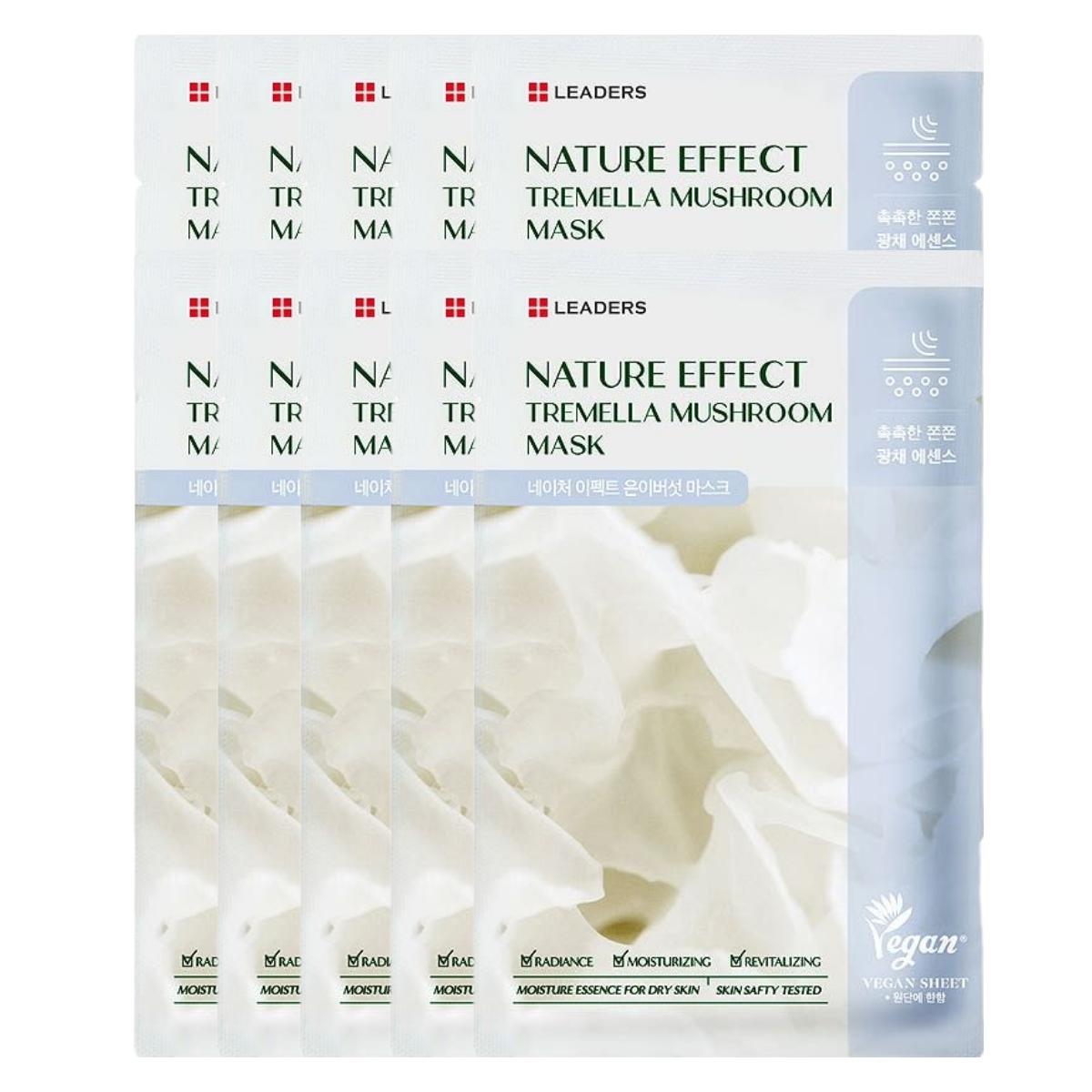 LEADERS Nature Effect Tremella Mushroom Mask Hydrating Plumping 21ml (10 Sheets)
