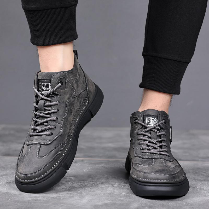 2025 Winter High-top Shoes Elderly Shoes Soft Leather Warm Plush Cotton Shoes Men's Casual Leather Shoes Middle-aged Dad Shoes