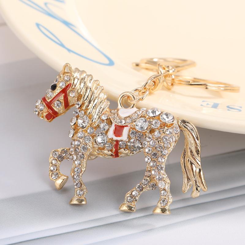 Rhinestone Horse Keychain Stylish Animal Pendant Decorative Key Ring For Women Bag Charm Hanging Lucky Gift