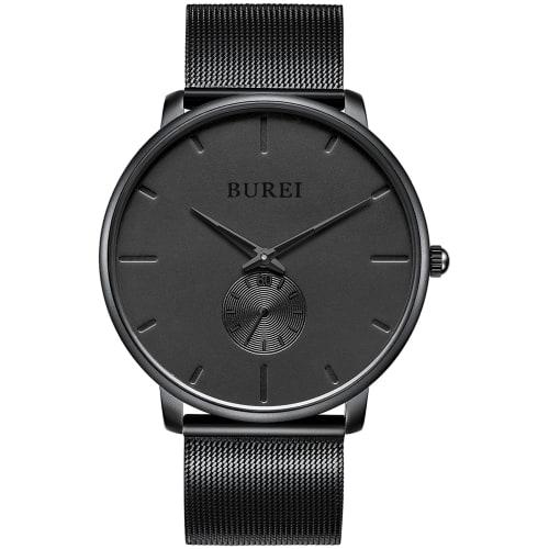 BUREI Men's Black Watch, Simple, Stylish, Popular, Waterproof, Men's Watch (Black-Black-Black Hands, Stainless Steel)