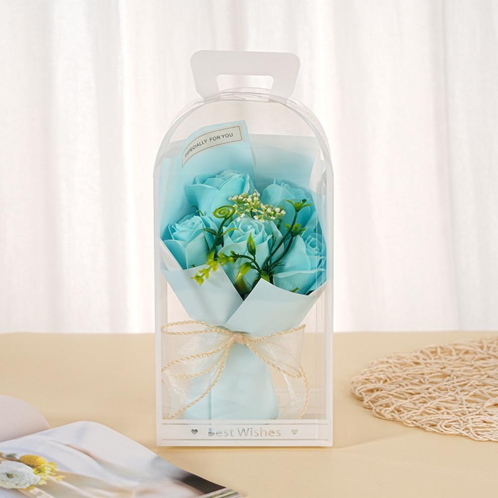 5 Heads Artificial Flowers Artificial Rose Flower Bouquet with PVC Transparent Gift Box Valentine's Day Mother's Day Soap Flower