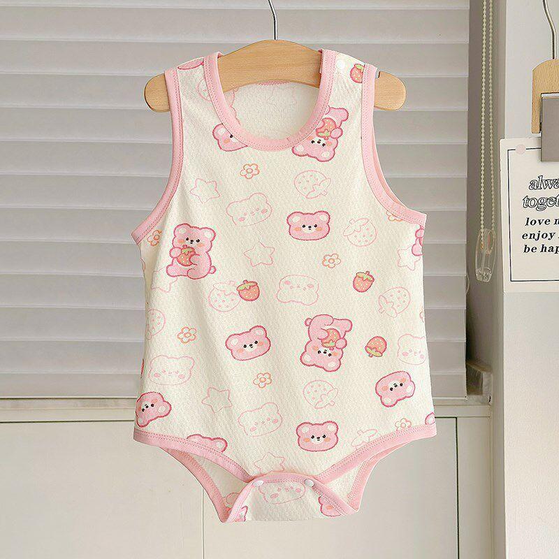 Baby Girl Romper with Suspenders, Newborn Summer Pure Cotton One-Piece Crawling Outfit, Thin Outerwear for Boys and Girls