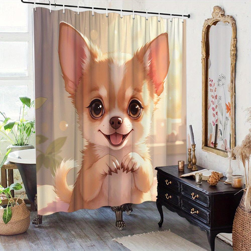Cute Chihuahua Shower Curtain Big Eyes Puppy Print Waterproof Polyester Bathroom Decor Bath Curtain Set