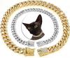 Luxury Cuban Link Cat Necklace Jewelry Rhinestone Collar Cat Gold Chain Kitten Wedding Prom Costume Accessories for Cats Puppy