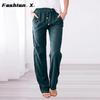 Pantaloni da donna larghi a gamba larga tinta unita cotone lino coulisse pantaloni casual
