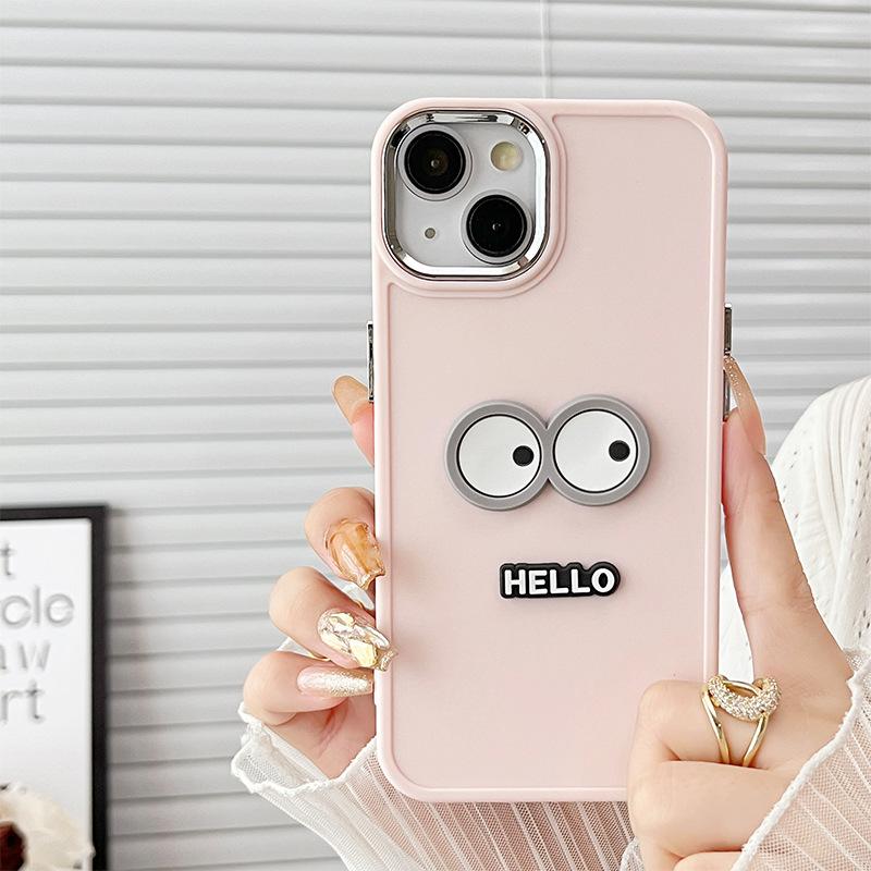 Cartoon Big Eyes Hello Mobile Phone Case For Apple 17Promax Silicone Iphone15 Solid Color 14 Simple 8