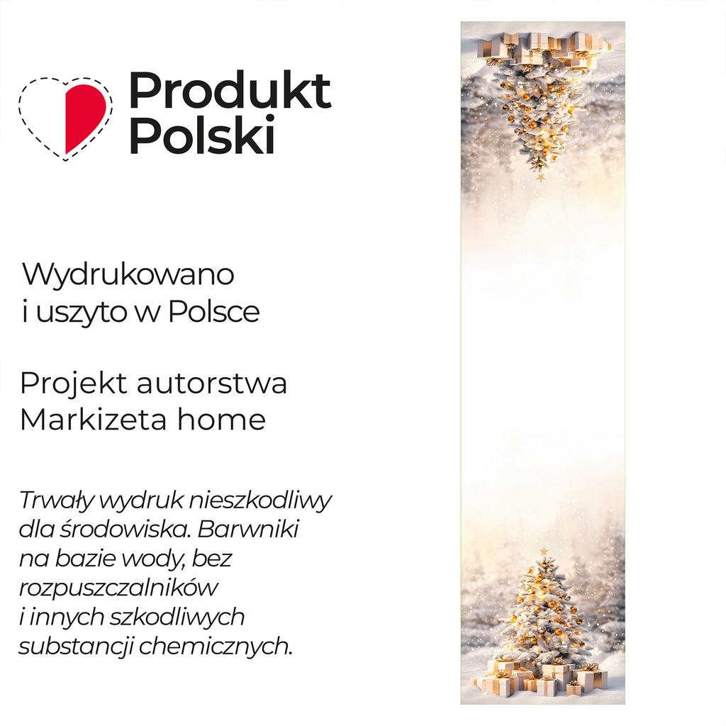 Złota Choinka - Bieżnik Wodoodporny - 38X160 Cm - Biało-Złoty