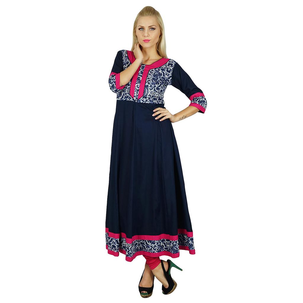 Bimba Women Long Dress Classic A Line Cotton Kurti Anarkali Blouse