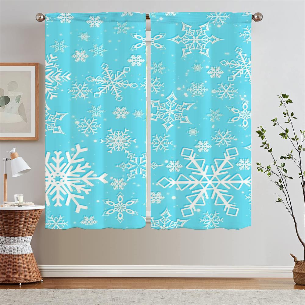 Snowflake Blackout Curtain for Living Room Decoration Black Out Curtains 2 Pcs Set Window Sheer Curtains Salon 2 Pieces Blinds