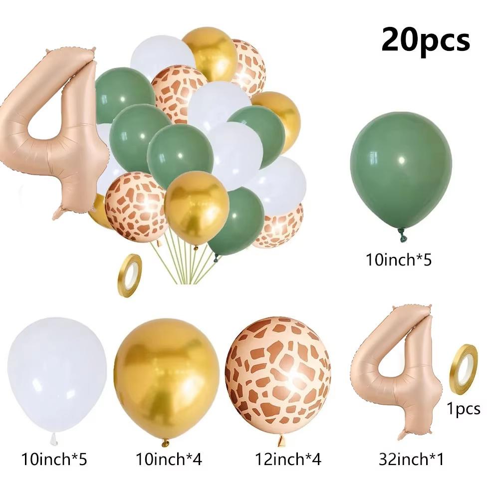 20pcs Jungle Animal Theme Party Sage Green Balloon Caramel Number 0-9 Foil Balloons Happy Birthday Party Baby Shower Decoration