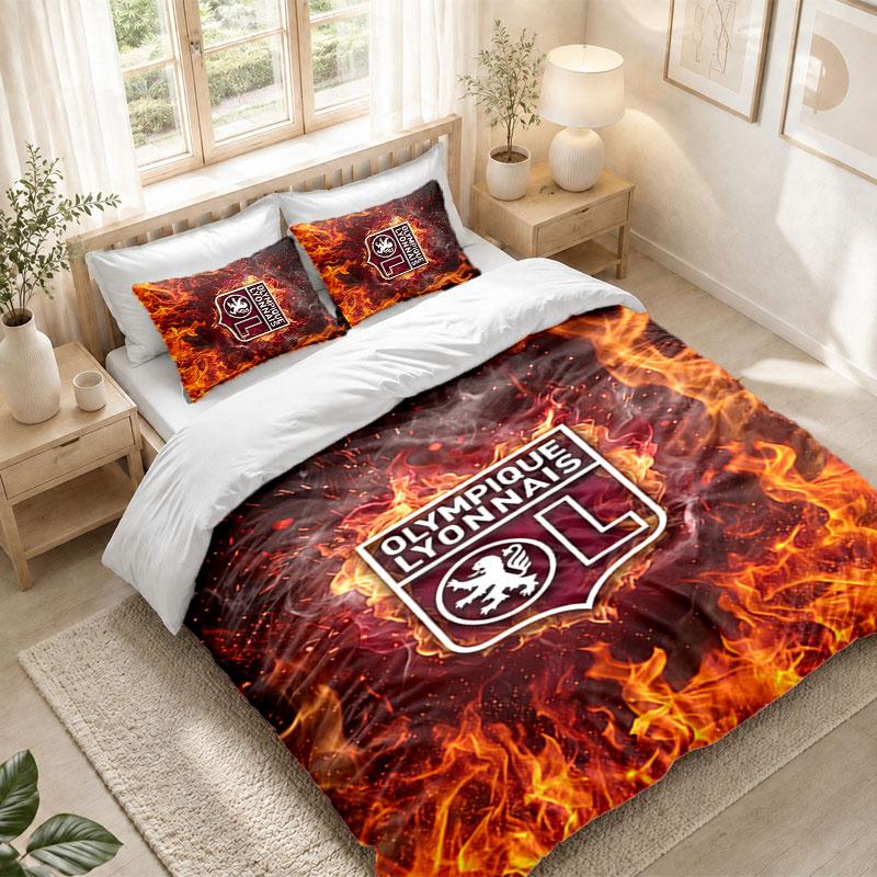 Bedding Set 1 Duvet Cover 2 Pillowcases Lyon FC Print Bedroom Home Decoration