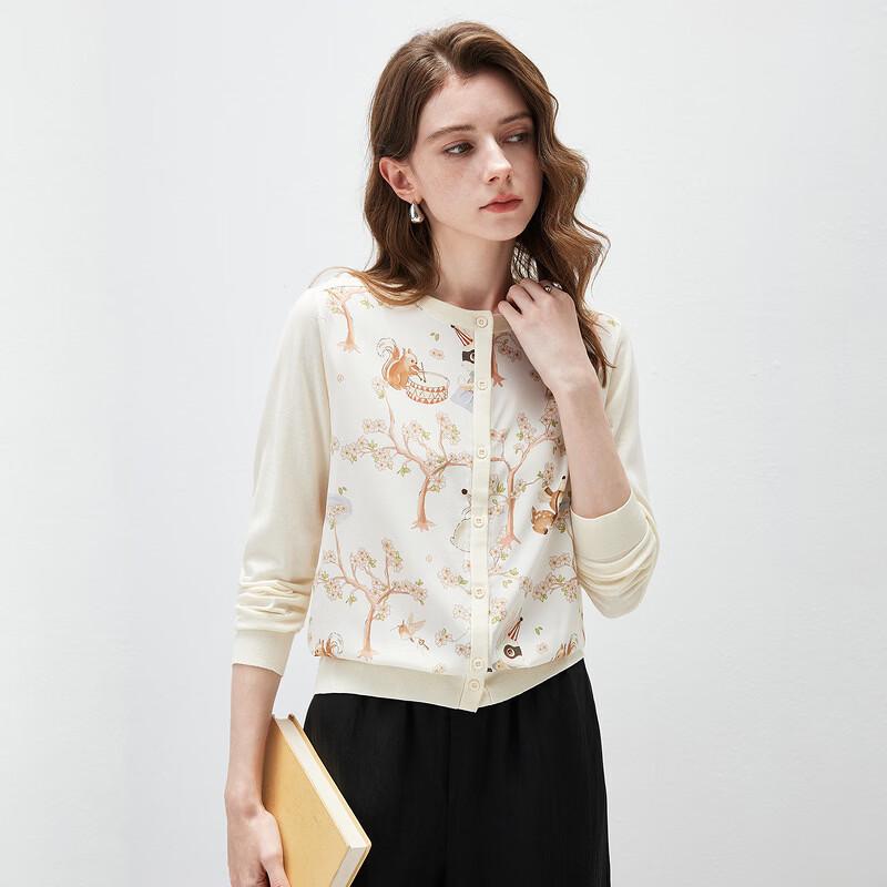 Kemengboka 2026 Spring/Summer Mulberry Silk Blend Floral Knit Cardigan