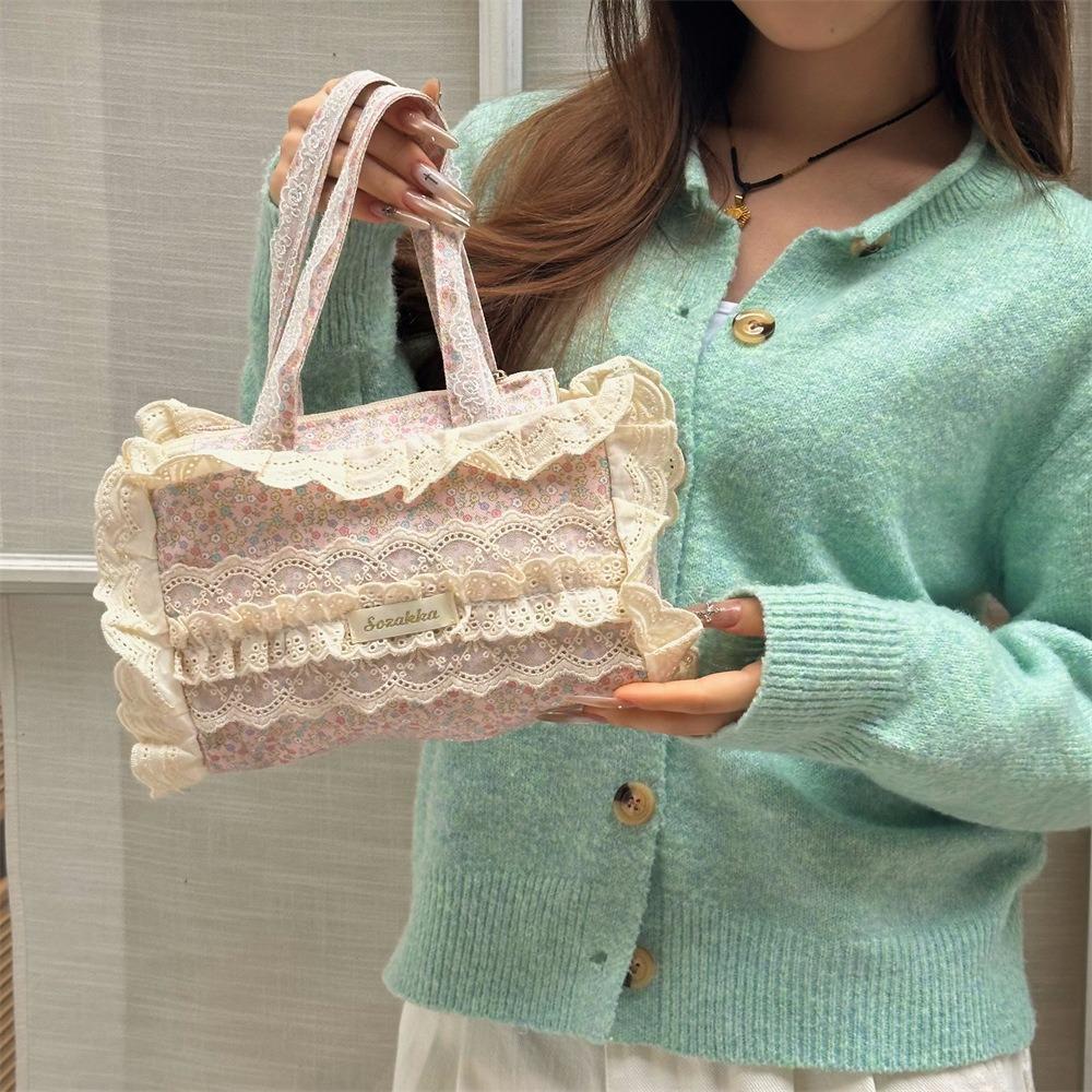 Multicolor Floral Canvas Bag Soft Canvas Tote Bag Casual Fabric Lace Handbag  Girls Style 7