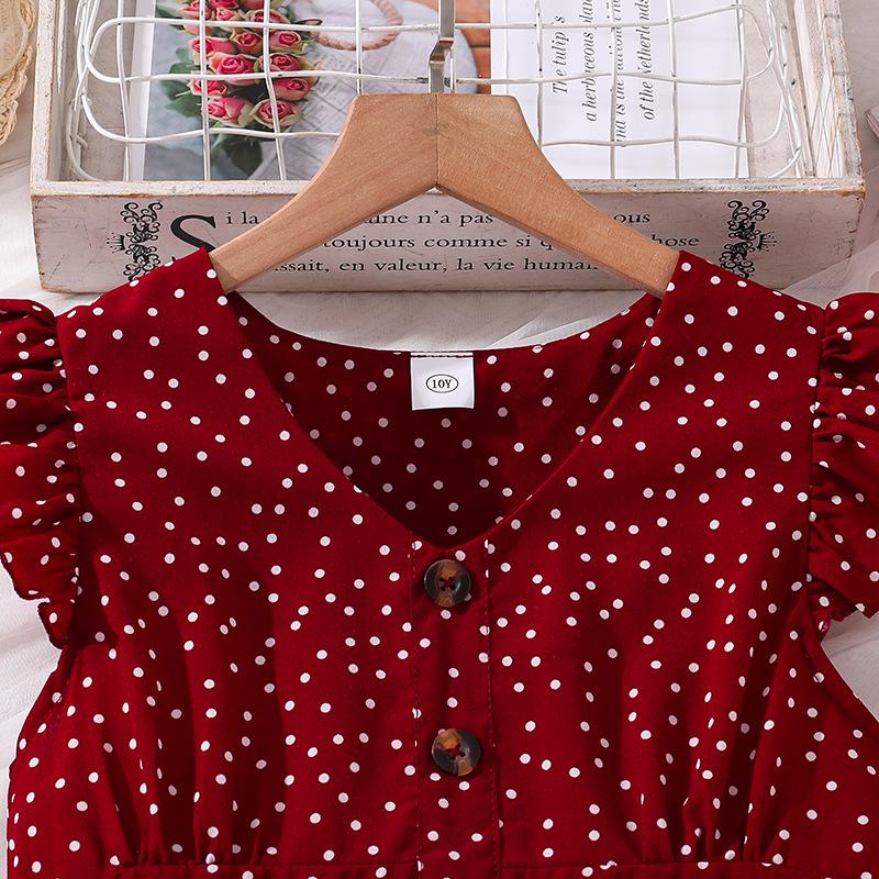 Girls' Summer Cap Sleeve Polka Dot Princess Dress, Ages 6-12