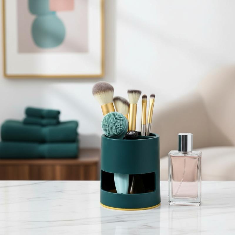 Toothbrush Storage Rack 2 Cup Holder with Toothpaste Organizer Fast Draining for Family Bathroom Counter