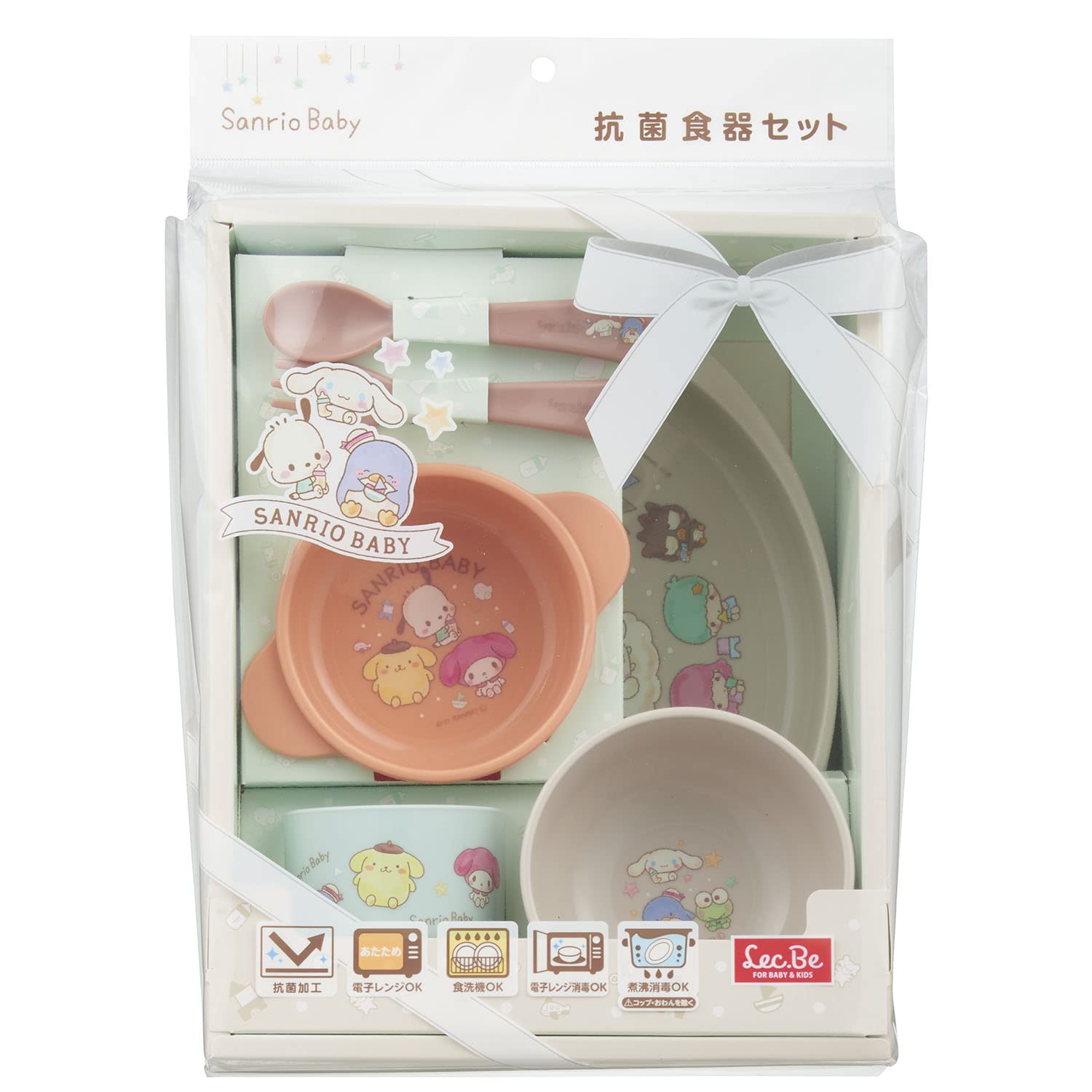

LEC Sanrio Baby Antibacterial Tableware Set (Lunch Plate, Bowl, Small Bowl, Cup, Spoon, and Fork) Microwave, Dishwasher, and Boilable