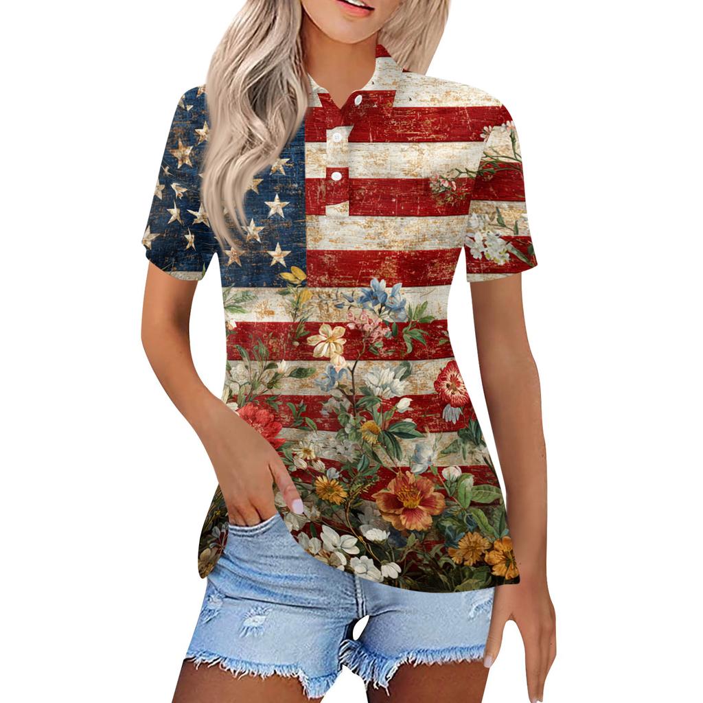Women's Fashion Casual Lapel Short Sleeve Printed Shirt Women's Button Up Tops