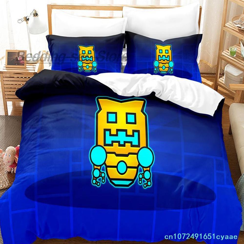 Angry Geometry Dash Bedding Set Single Twin Full Queen King Size Bed Set Aldult Kid Bedroom Duvetcover Sets 3D Print Kawaii 2022