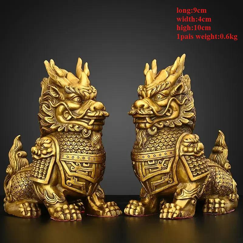 1pair High Quality Feng Shui Lucky Copper Animal Unicorn Home Office Ornaments Desk Decor