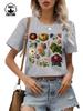 Floral Print Casual T-shirt 100% Polyester Short Sleeve round Neck Women's Graphic Top Aesthetic Summer Fashion