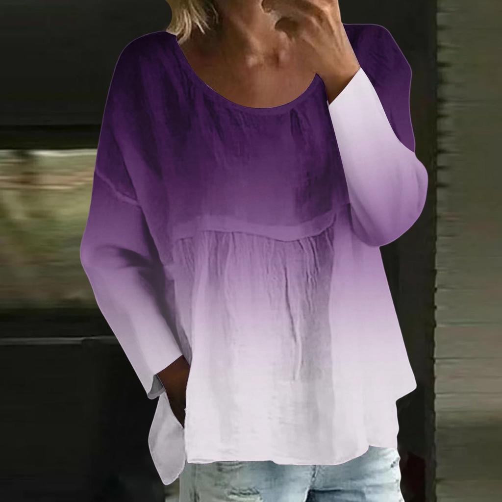 Women's Casual Fashion Loose Round Neck Gradient Print Long Sleeve Top