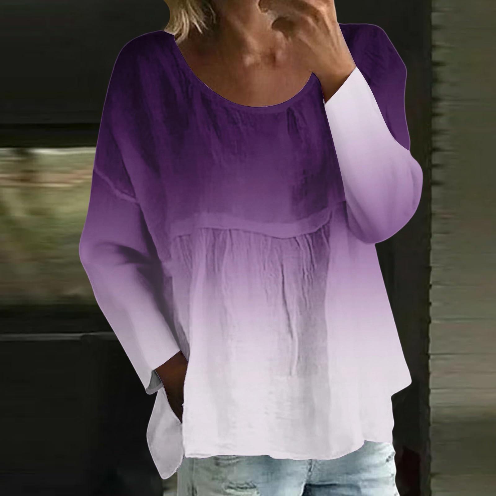 

Women s Casual Fashion Loose Round Neck Gradient Print Long Sleeve Top XXL