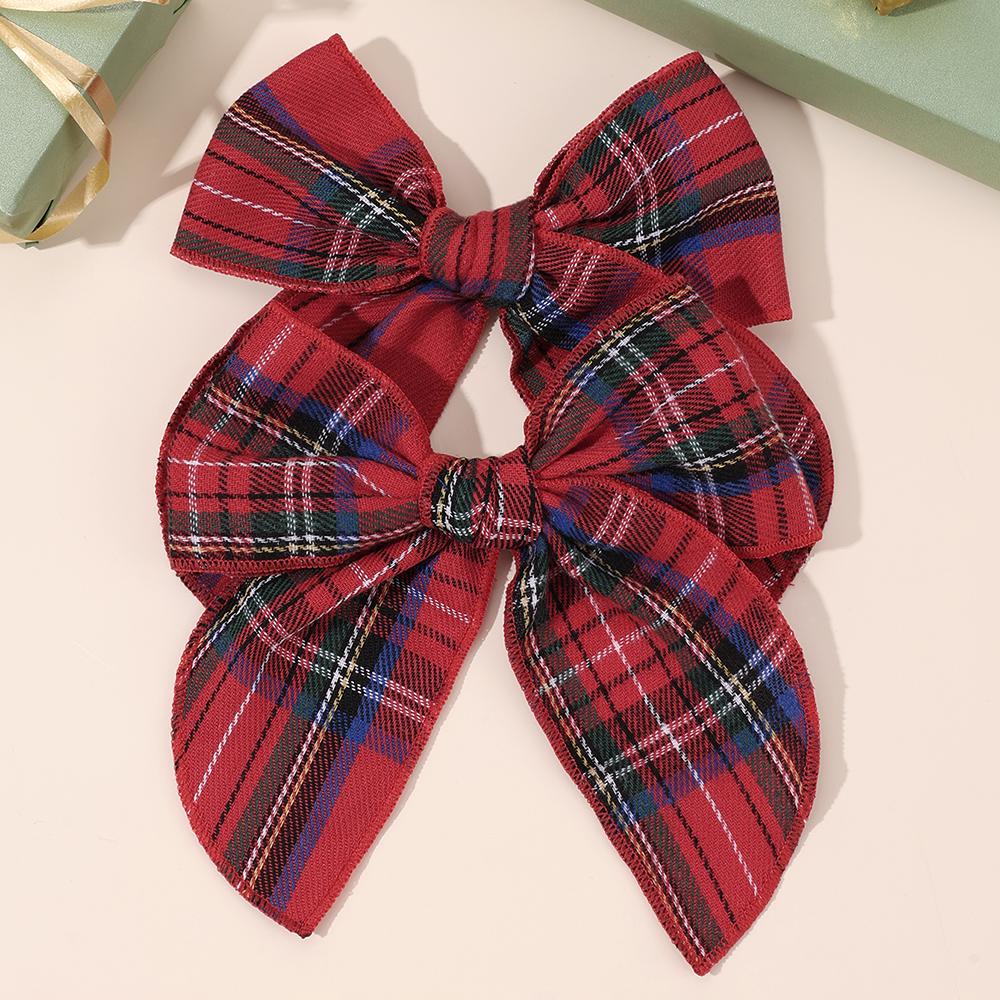 2pcs Retro Christmas Plaid Bow Hair Clips For Girls Festive Checkered Fabric Hairpins Holiday Parties Christmas Hair Accessories