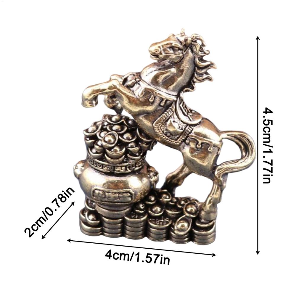 

Vintage Brass Horse Statue Collectible Retro Desk Ornaments Chinese New Year Decoration for Home Office Bookshelf Living Room