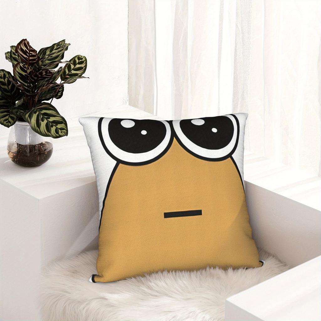 1Pc Cute Big Eyes Meme Pillow Cover, Polyester 2D Double-Sided Print, Soft Throw Pillow Case, Home Decor For Bedroom, Perfect Gi