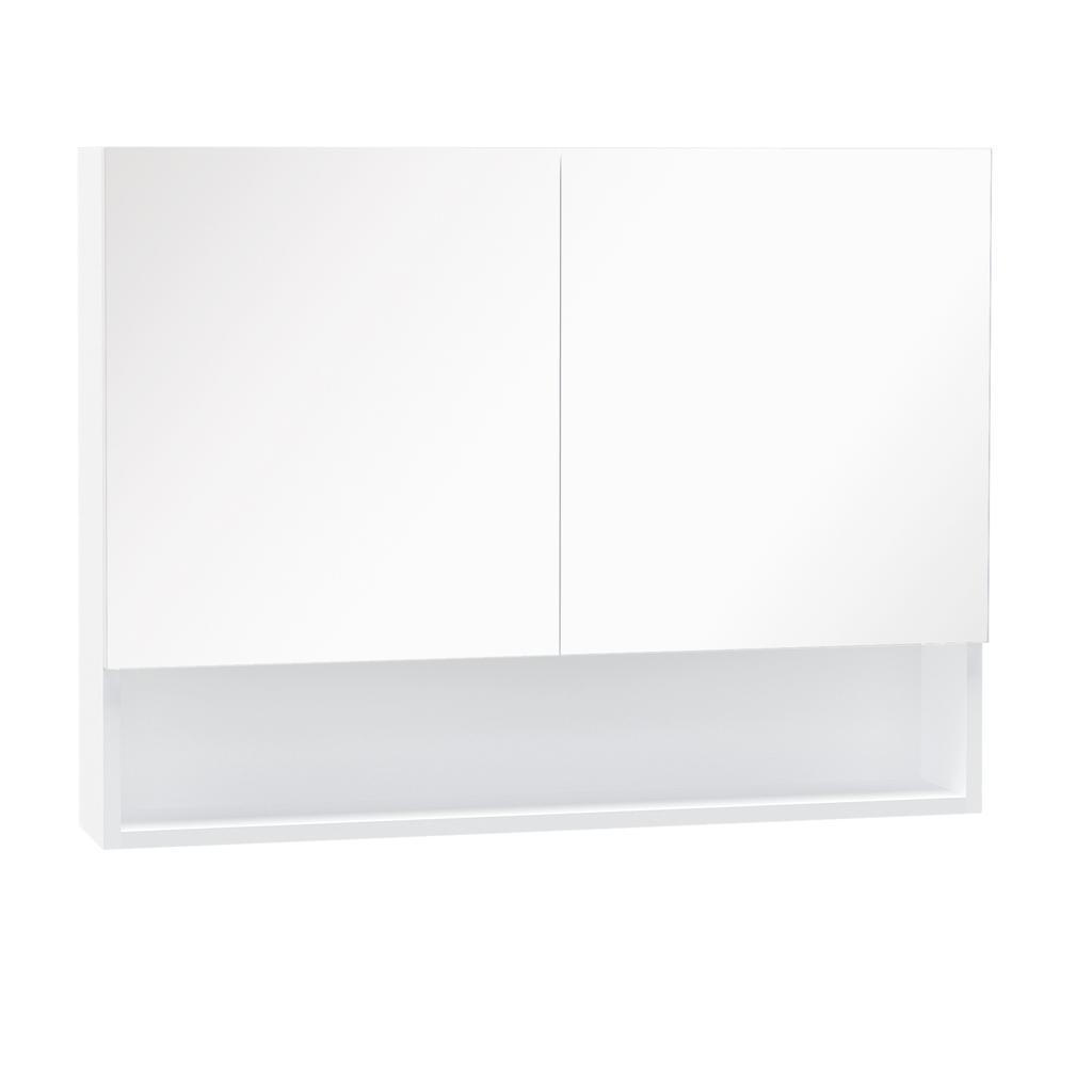 Wall Mirror Cabinet with LED Lights, Open Shelf and Internal Shelf, 80x15x60cm
