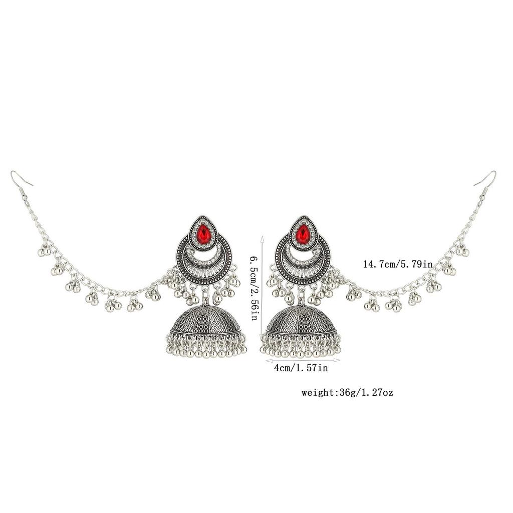 Bohemian Exotic Rhinestone Tassel Necklace & Earrings Set In Antiqued Alloy