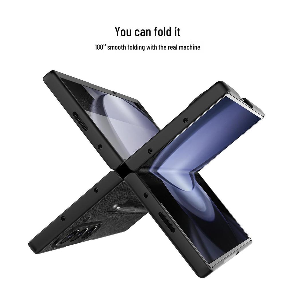 Samsung Z Fold6/Fold5 Lychee Pattern Leather Phone Case with Pen Holder