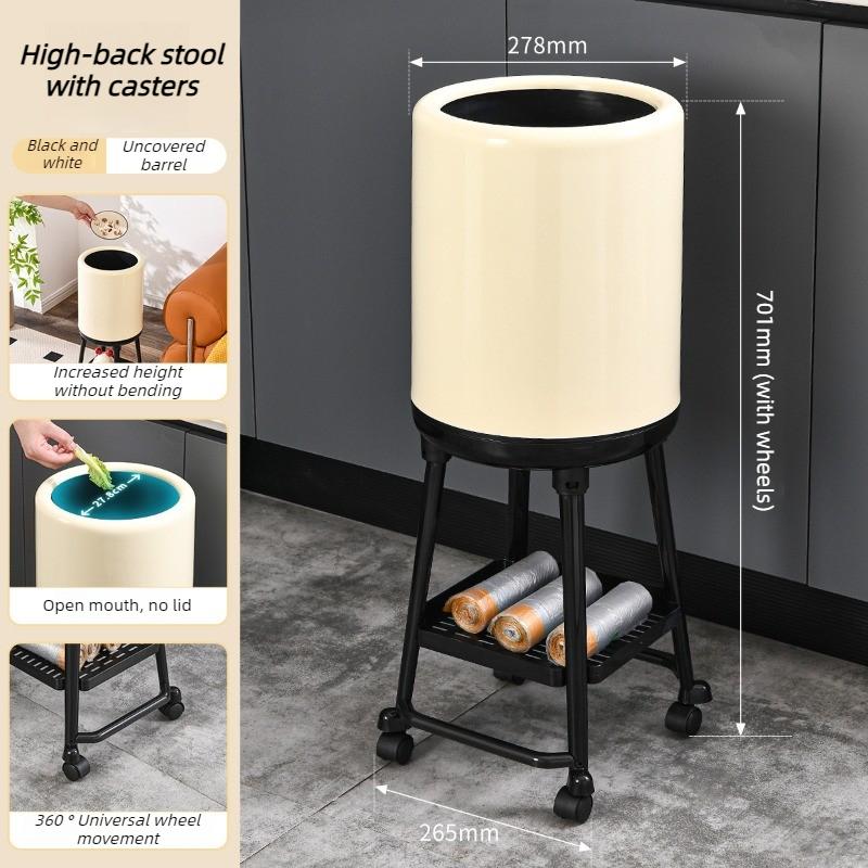 

High-foot Trash Can Large Capacity Removable Waste Bins Bathroom Round Storage Garbage Can Kitchen Wastebasket with Wheels