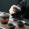Travel tea set, purple sand express cup, portable outdoor one pot, three cups of ceramic business souvenir