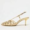 Fashion Narrow Strap Hollow Heeled Sandals Women Luxury Brand Designer Gold Heels Luxury Wedding Pointed Toe Summer Bridal Shoes