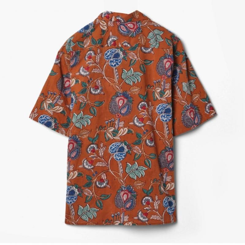 Kardo Ronen Camp Shirt  Floral Vine Print  Rust Kdf1m40002a49