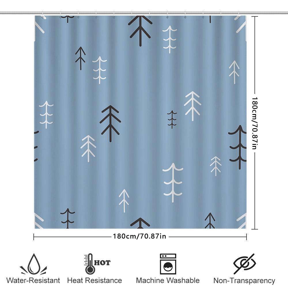Modern Bathroom Shower Curtain Nordic Forest Print Pattern, Waterproof Fabric, Easy Cleaning, Room Decor Accessories For Home Ba