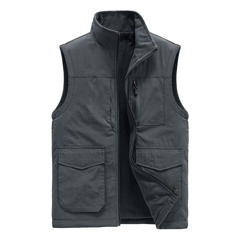 

2026 New Fashion Men Fleece Vest Windproof Solid Sleeveless Jacket Motorcycle Ourdoor Male Warm Biker Vest for Men Clothing Men Thick Waistcoats M серый
