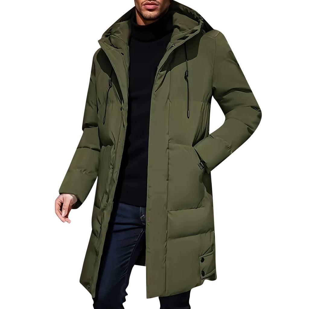 Men's Long Cotton Padded Coat Casual Fashionable  Solid Color Loose  Warm And Thick Cotton Padded Coat