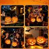 Weather Resistant Patio Lanterns Halloween Pumpkin Solar Lantern, Waterproof Outdoor Hanging Light, Orange Decorative Resin Lamps Spooky Face Lantern
