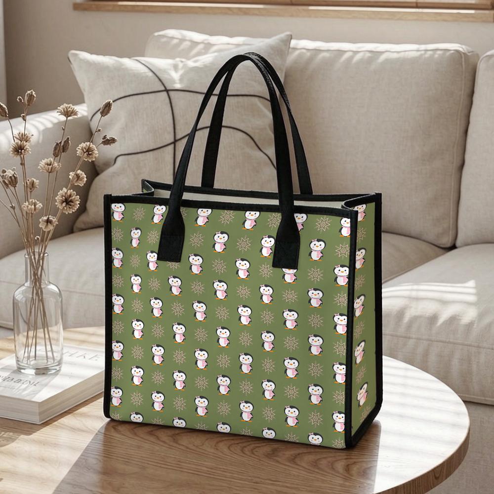 Cute Penguin Print Tote Bag Casual Daily Use Shoulder Handbag Lightweight