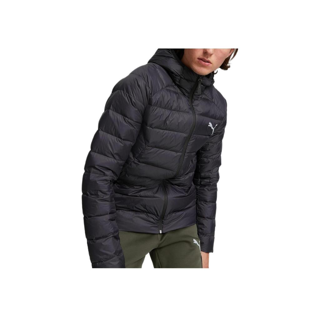 Puma Solid Color Logo Print Hooded Zipper Long Sleeve Down Jacket Men Outerwear Black 672393-01